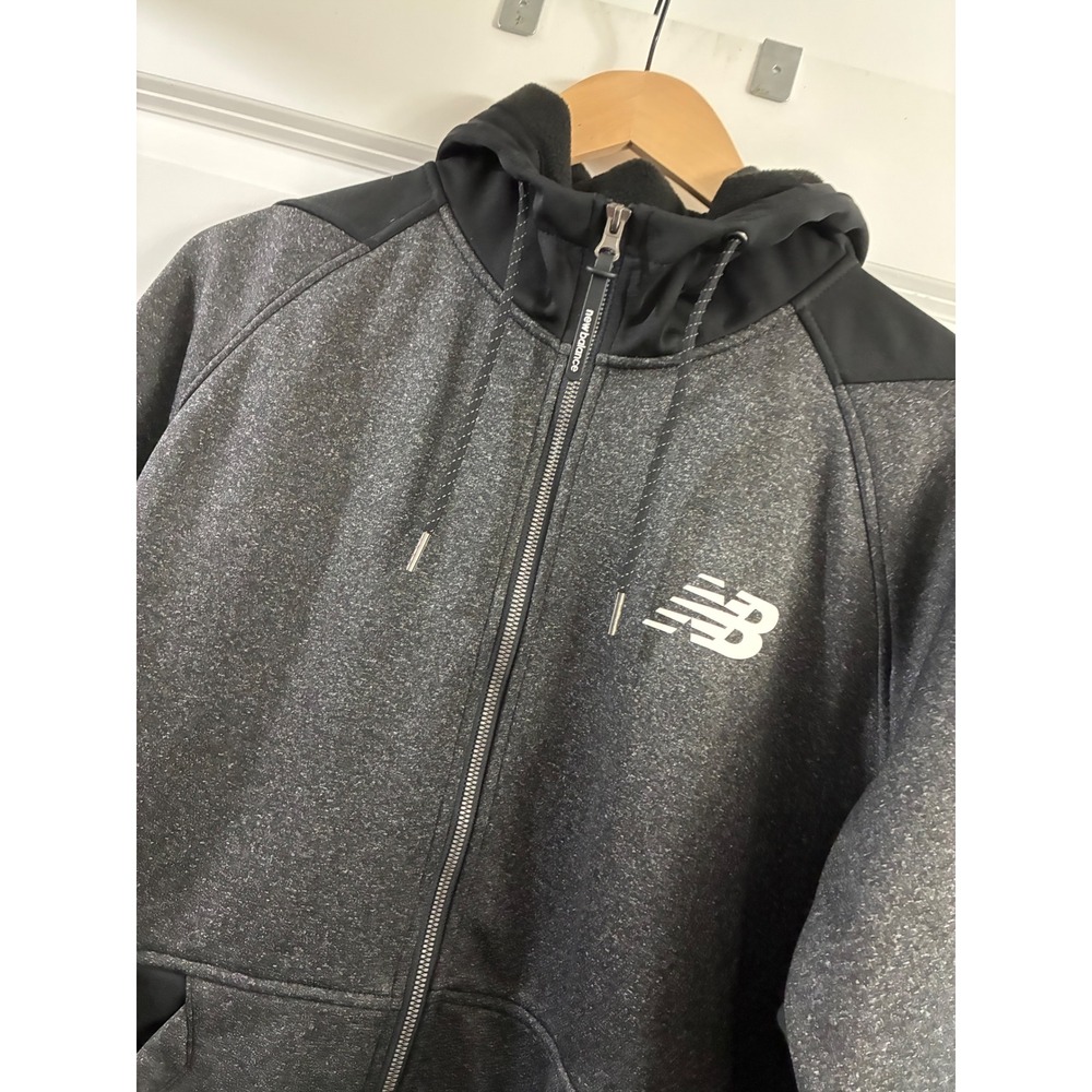 New Balance Mens Full Zip Hoodie Charcoal Grey Black Fleece Jacket Small